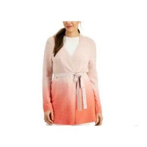 JM Collection Dip Dyed Tie Front Textured Cardigan